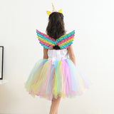 3-8Y Kid Girl Unicorn Wings Headband Rainbow Colorful Party Tutu Dresses