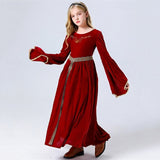 4-10Y Kids Girls Cosplay Solid Color Long Sleeve Performance Party Dress