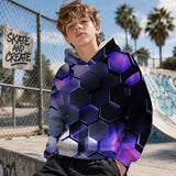 Kid Boys 3D Graphic Geometric Long Sleeve Hoodie Pullover