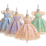 Kids Girls Flower Short Sleeve Sequins Fashion Sweet Tulle Dress