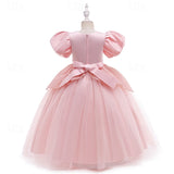 Kids Girls Cosplay Party Solid Short Sleeve Performance Mesh Party Dress