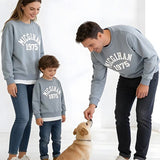 Family Matching Letter Casual Dusty Blue Long Sleeve T-shirt Pullover Tops