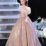 Kids Girls Party Solid Sleeveless Performance Wedding Mesh Princess Tulle Dress