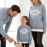 Family Matching Letter Casual Dusty Blue Long Sleeve T-shirt Pullover Tops