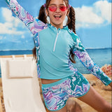 Kids Girl Swimsuit Outdoor Beach Graphic Leaf Sports Bathing Suits