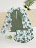 Kids Girl Swimsuit Outdoor Beach Graphic Leaf Sports Bathing Suits