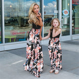 Family Matching Mommy and Me Plant Street Print Black White Sleeveless Maxi Tank Dress