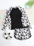 Kids Girl Swimsuit Outdoor Beach Graphic Leaf Sports Bathing Suits
