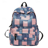 Teen Girls Boys Vintage Denim Patchwork Backpack Trendy School Bag Back to School