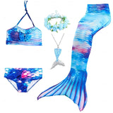 Kids Girls Five Piece Mermaid Swimwear Bikini Rainbow Cute Swimsuits