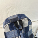 Teen Girls Boys Vintage Denim Patchwork Backpack Trendy School Bag Back to School