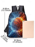 Kid Basketball Polyester Large Capacity Print Backpack Lunch Bag Pencil Case 3-Piece Set