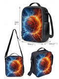 Kid Basketball Polyester Large Capacity Print Backpack Lunch Bag Pencil Case 3-Piece Set