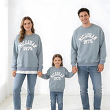 Family Matching Letter Casual Dusty Blue Long Sleeve T-shirt Pullover Tops