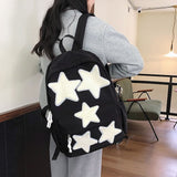 Kids Black Backpack with White Star Patches Cute School Bag for Girls and Boys