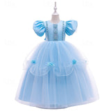Kids Girls Cosplay Party Solid Short Sleeve Performance Mesh Party Dress