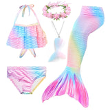 Kids Girls Five Piece Mermaid Swimwear Bikini Rainbow Swimsuit