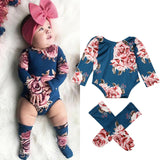 Baby Girls Romper Flower Jumpsuit+Leg Warmers Outfit 0-24M - honeylives