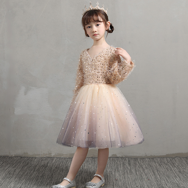 Girls Fashion Dress Shiny Sequin Princess Party Evening Tutu Dress 3-12 Years