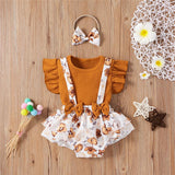 Baby Girl Ruffle Sleeve Ribbed Floral 3 Pcs Sets