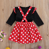 Baby Girl Dress Polka Dot Print  Lovely  Long Sleeve Strap 2 Pcs Sets
