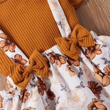 Baby Girl Ruffle Sleeve Ribbed Floral 3 Pcs Sets