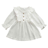 Toddler Kids Baby Girl Ruffles Long Sleeve Solid  Linen Casual Dress 1-6Y