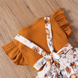 Baby Girl Ruffle Sleeve Ribbed Floral 3 Pcs Sets