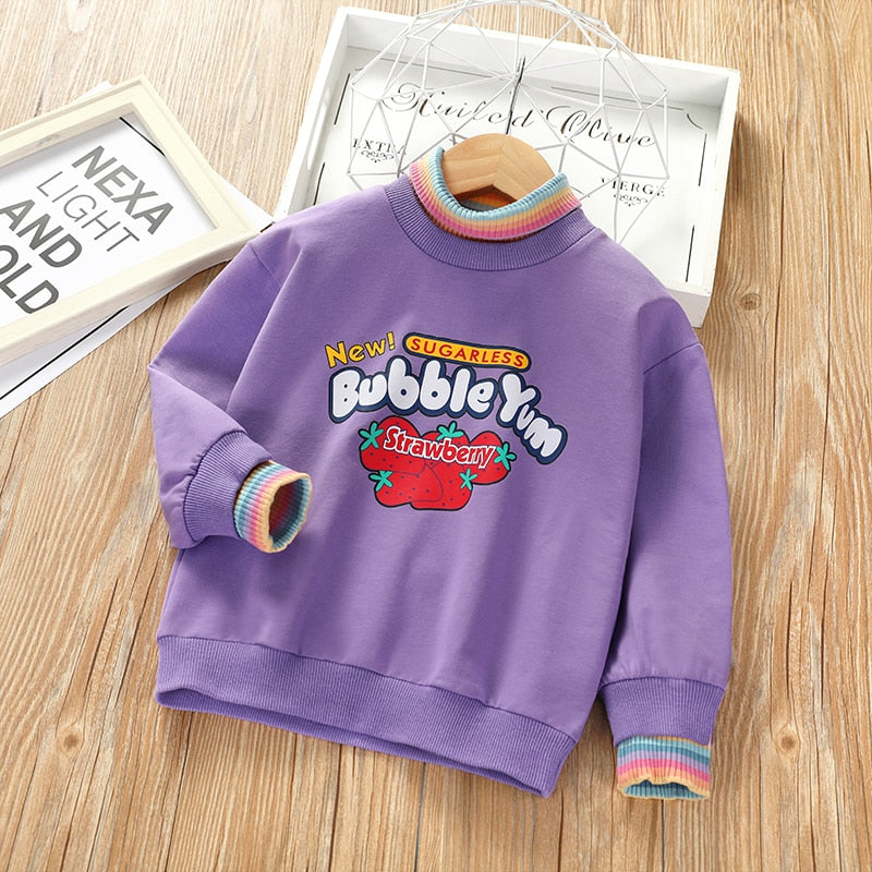 Girls Cotton Sweatshirt Printed Letters Stitching Shirt