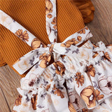 Baby Girl Ruffle Sleeve Ribbed Floral 3 Pcs Sets