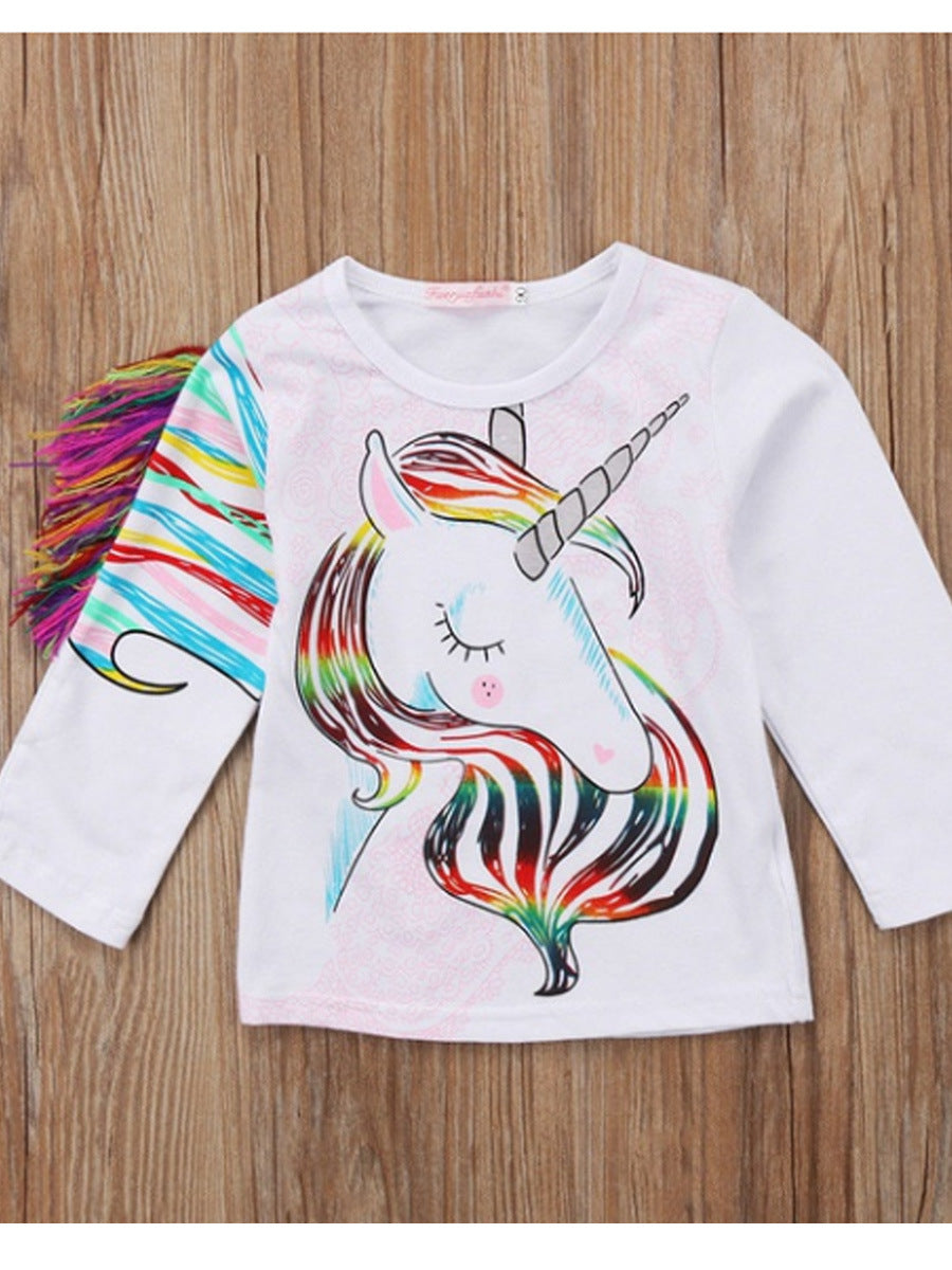 Toddler Kids Baby Girls Cartoon Unicorn Long Sleeve Tops T-shirt
