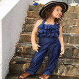 Kid Baby Girl Ruffles Overalls Halter Backless Jumpsuit Jeans Pants Rompers