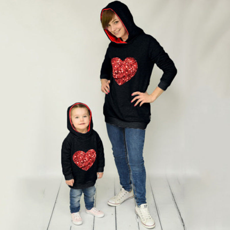 Family Matching Heart-shaped Hooded Parent-child Shirts
