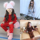 Kid Baby Girl Gold Velvet Autumn Winter 2 Pcs Sets Suits