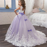 Kid Girl Princess Bow-tie Wedding Dress Lace Flower Dresses