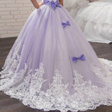 Kid Girl Princess Bow-tie Wedding Dress Lace Flower Dresses
