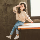 Kid Teenager Girl Spring Autumn Solid Long Sleeve Casual 2Pcs Sets