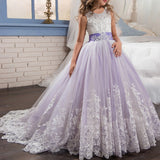 Kid Girl Princess Bow-tie Wedding Dress Lace Flower Dresses