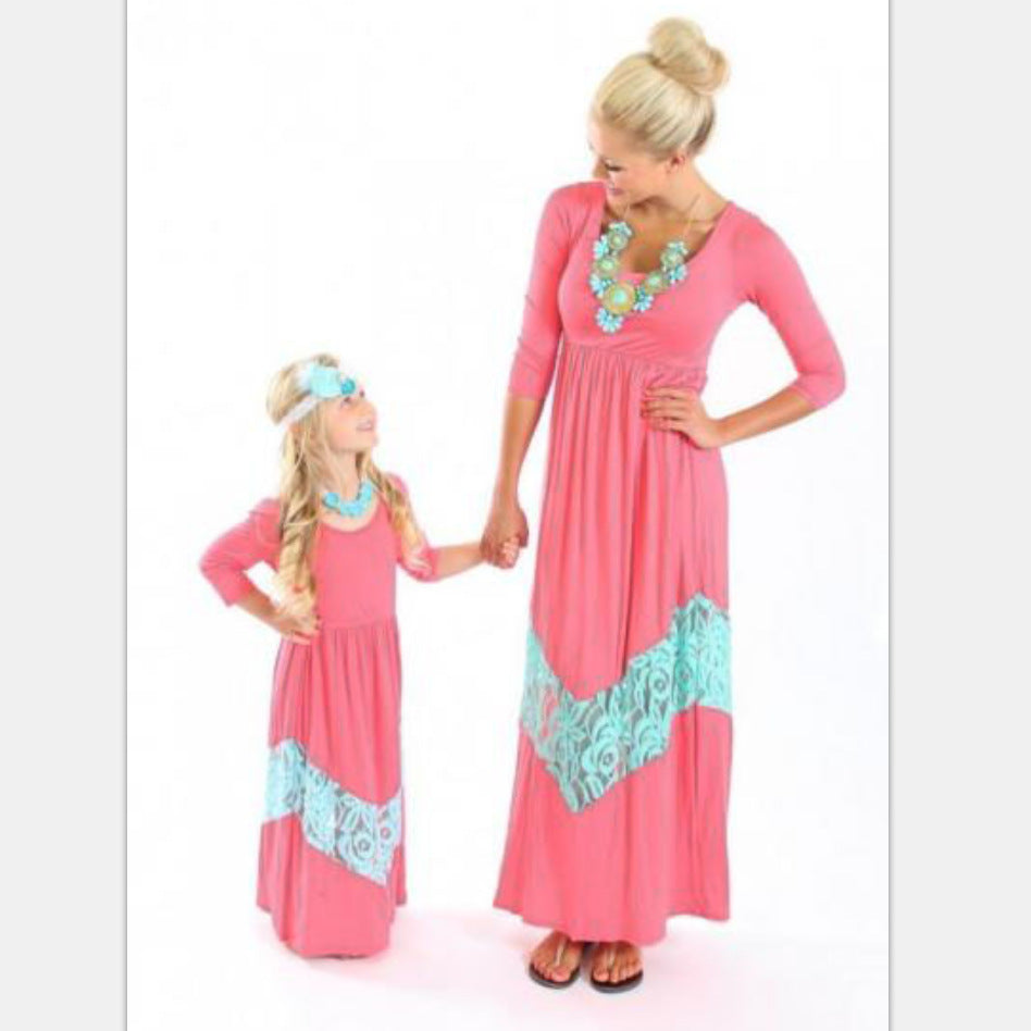 Family Matching Solid Color Parent-child Dress