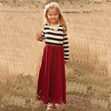 Family Matching Striped Burgundy  Dress Parent-child Dress