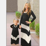 Family Matching Contrast Stitching Striped  Parent-child Dress