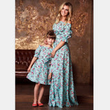 Family Matching Parent-child Half Sleeve Lotus Dresses