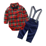 Baby Boy Set suits Red Plaid Long-sleeved Christmas 2 Pcs