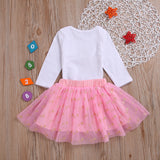 Baby Girls Easter Bunny Print Top Mesh Skirt Princess Crawlsuit 2 Pcs Set