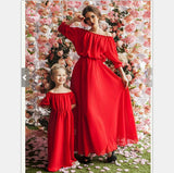 Family Matching Chiffon Puff Sleeve Parent-child Dress
