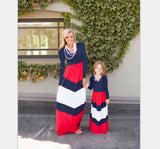 Family Matching Stitching Contrast Parent-child Long-sleeved Dress