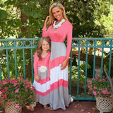 Family Matching Stitching Contrast Parent-child Long-sleeved Dress