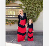 Family Matching Stitching Contrast Parent-child Long-sleeved Dress