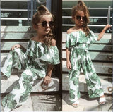 Kid Girls One-shoulder Jumpsuit Leaf Printed Summer Rompers