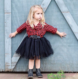 Girls Long Sleeve Plaid Tulle Patchwork Christmas Dress For 2-7T